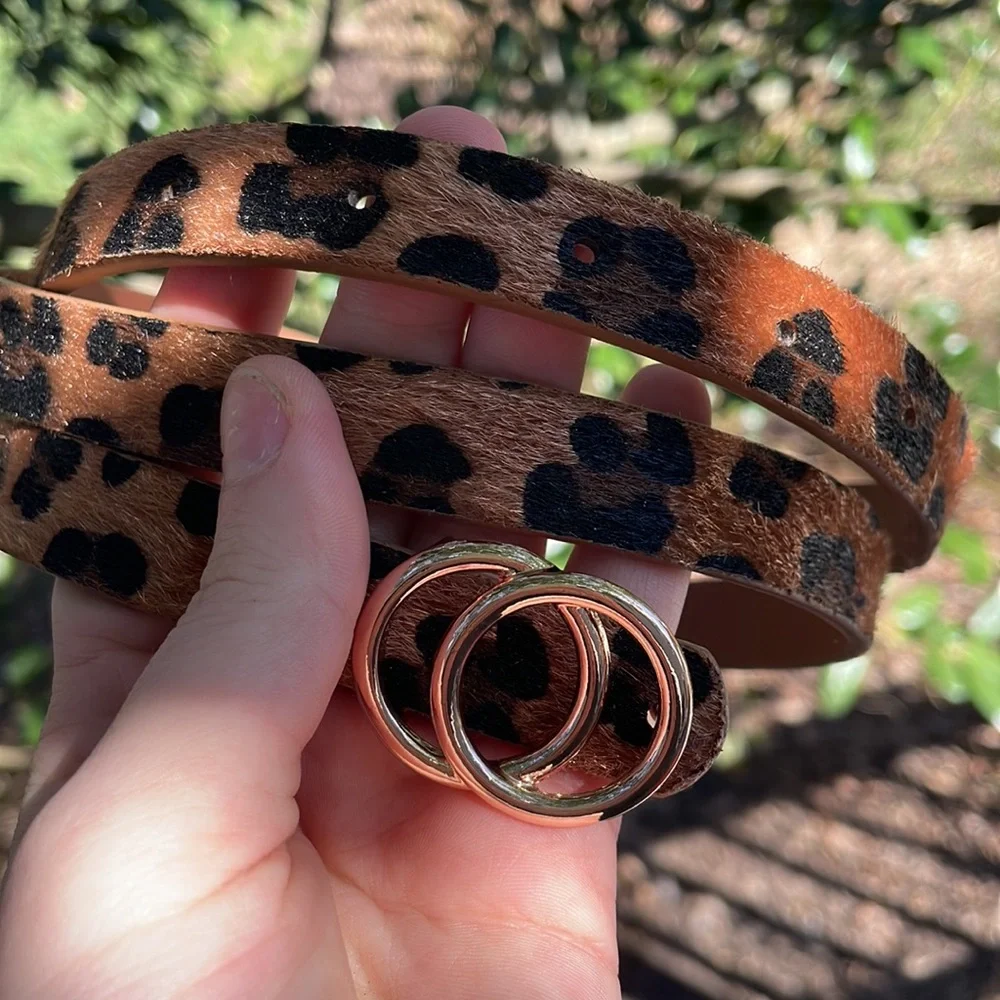 Faux Fur Leopard Print Skinny Waist Belt
